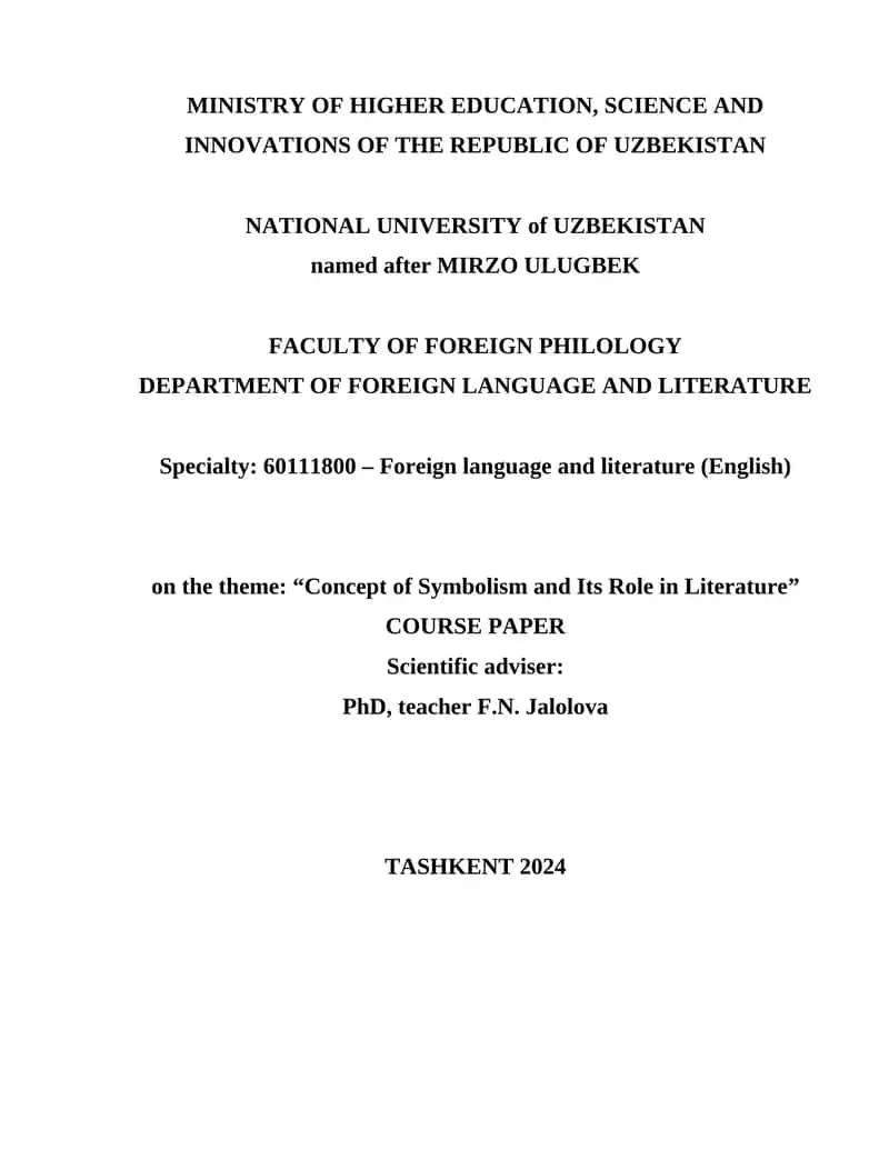 Course Paper on "Concept of Symbolism and Its Role in Literature" 1