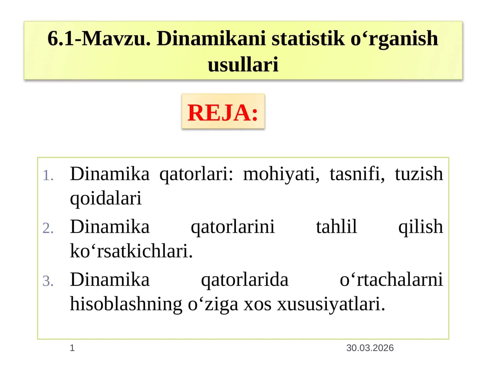 Dinamikani statistik o‘rganish usullari 1