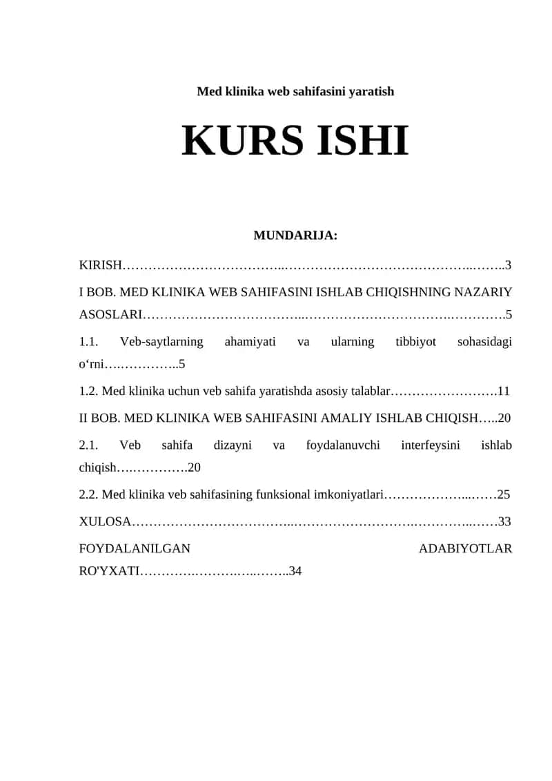 Med klinika web sahifasini yaratish 1