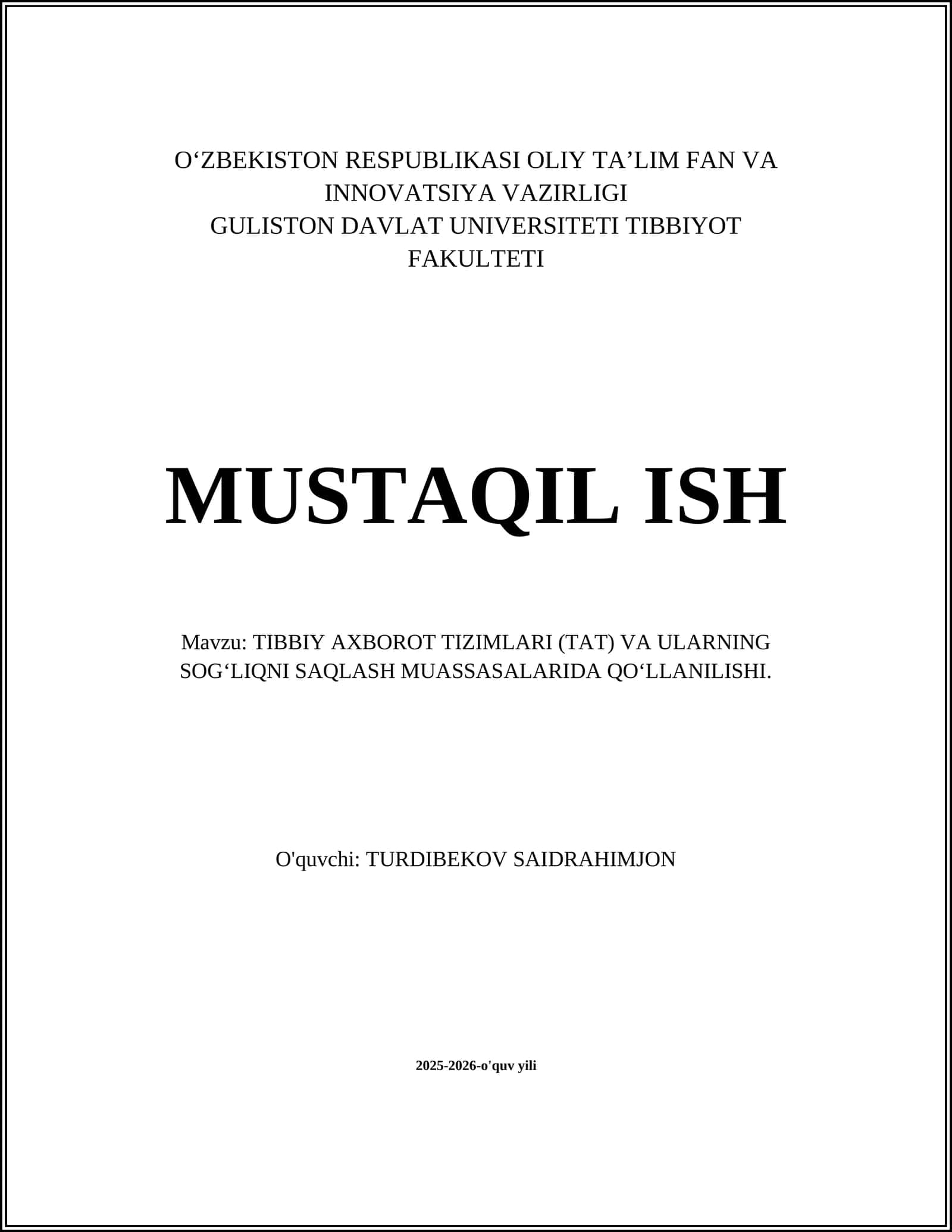 Tibbiy axborot tizimlari (TAT) 1