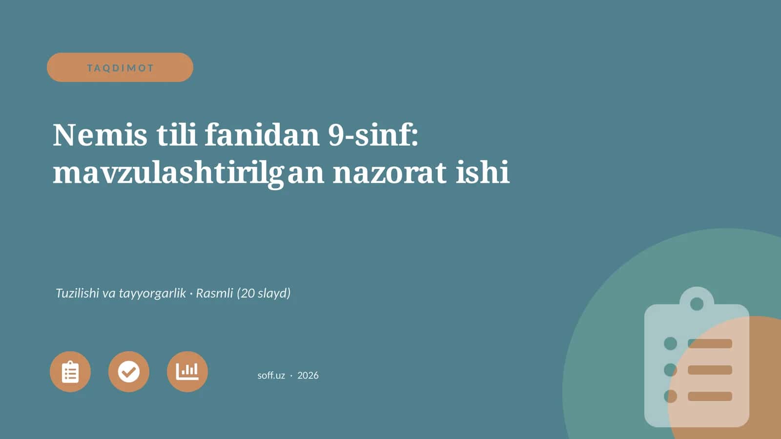 Nemis tili fanidan 9-sinf: mavzulashtirilgan nazorat ishi 1