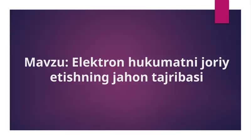 Elektron hukumatni joriy etishning jahon tajribasi 1
