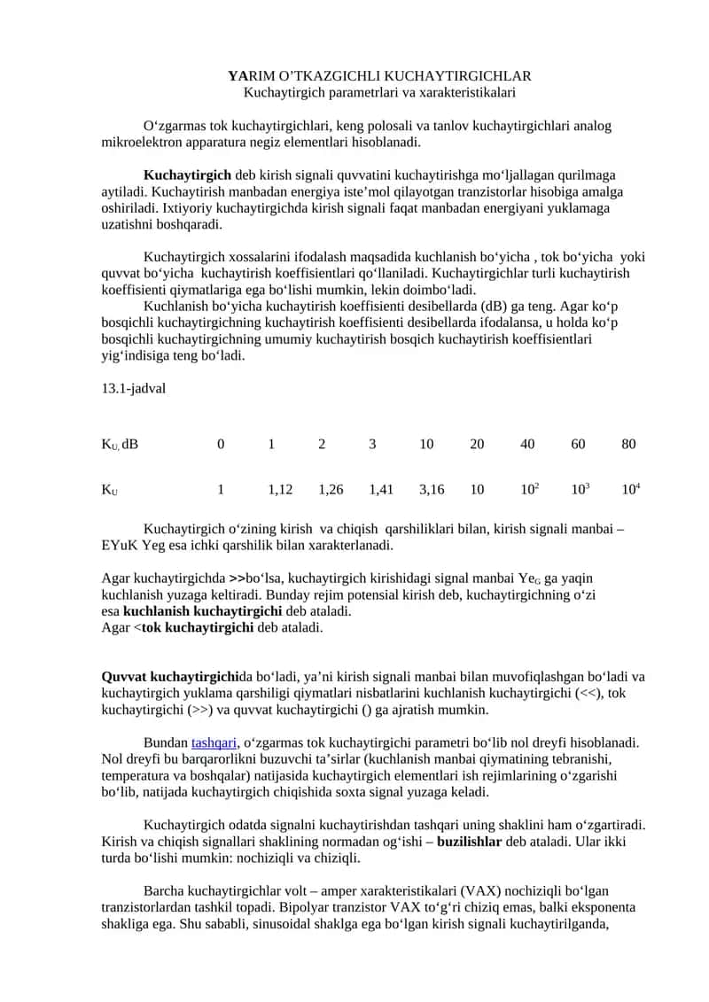 YARIM O’TKAZGICHLI KUCHAYTIRGICHLAR 1
