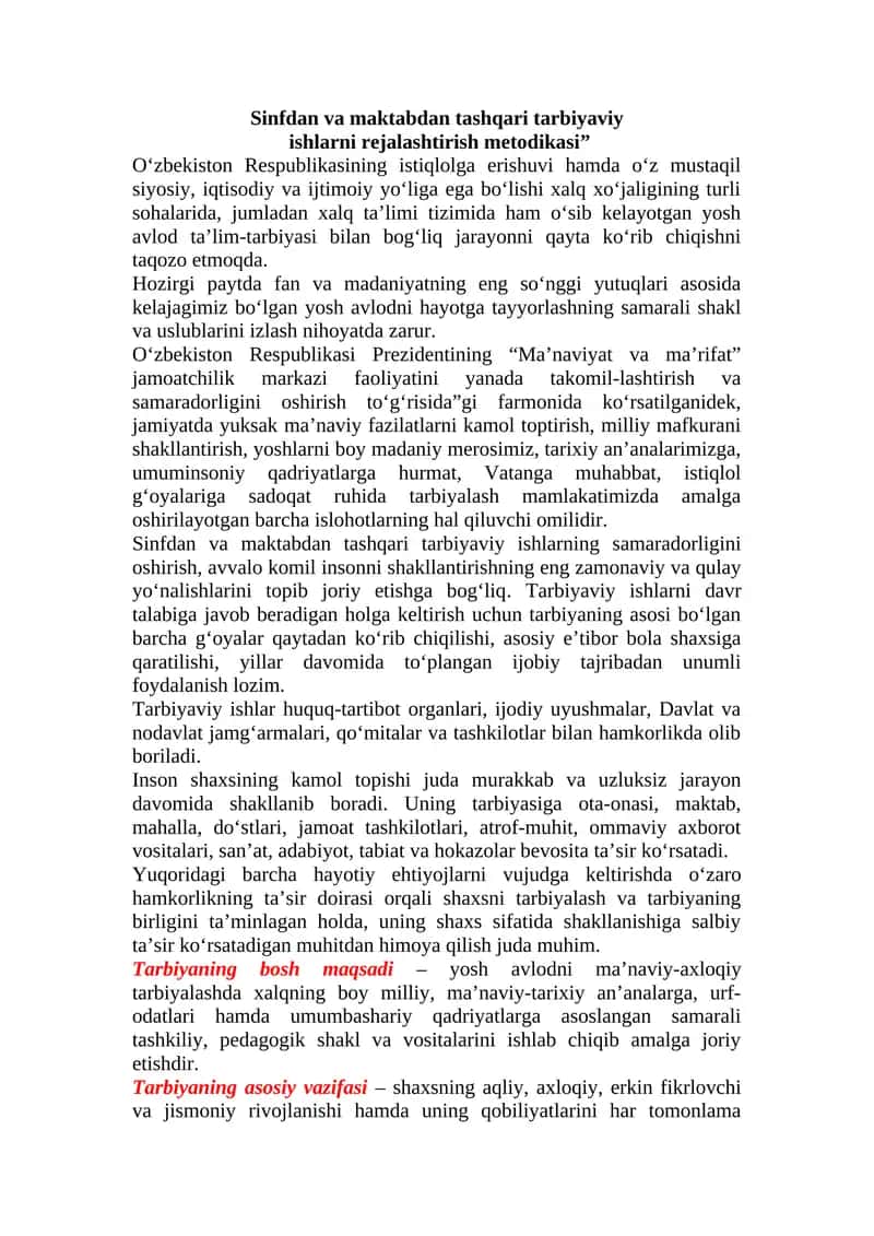 Sinfdan va maktabdan tashqari tarbiyaviy ishlar 1