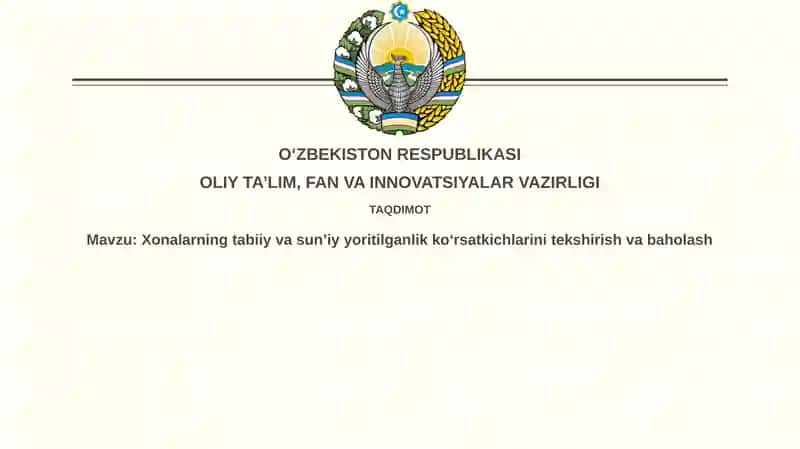 Xonalarning tabiiy va sun'iy yoritishini baholash