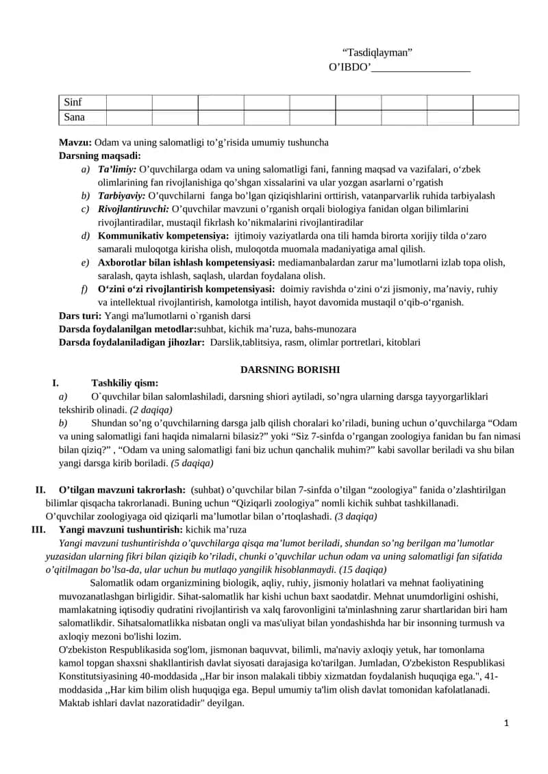 Odam va uning salomatligi to’g’risida umumiy tushuncha 1