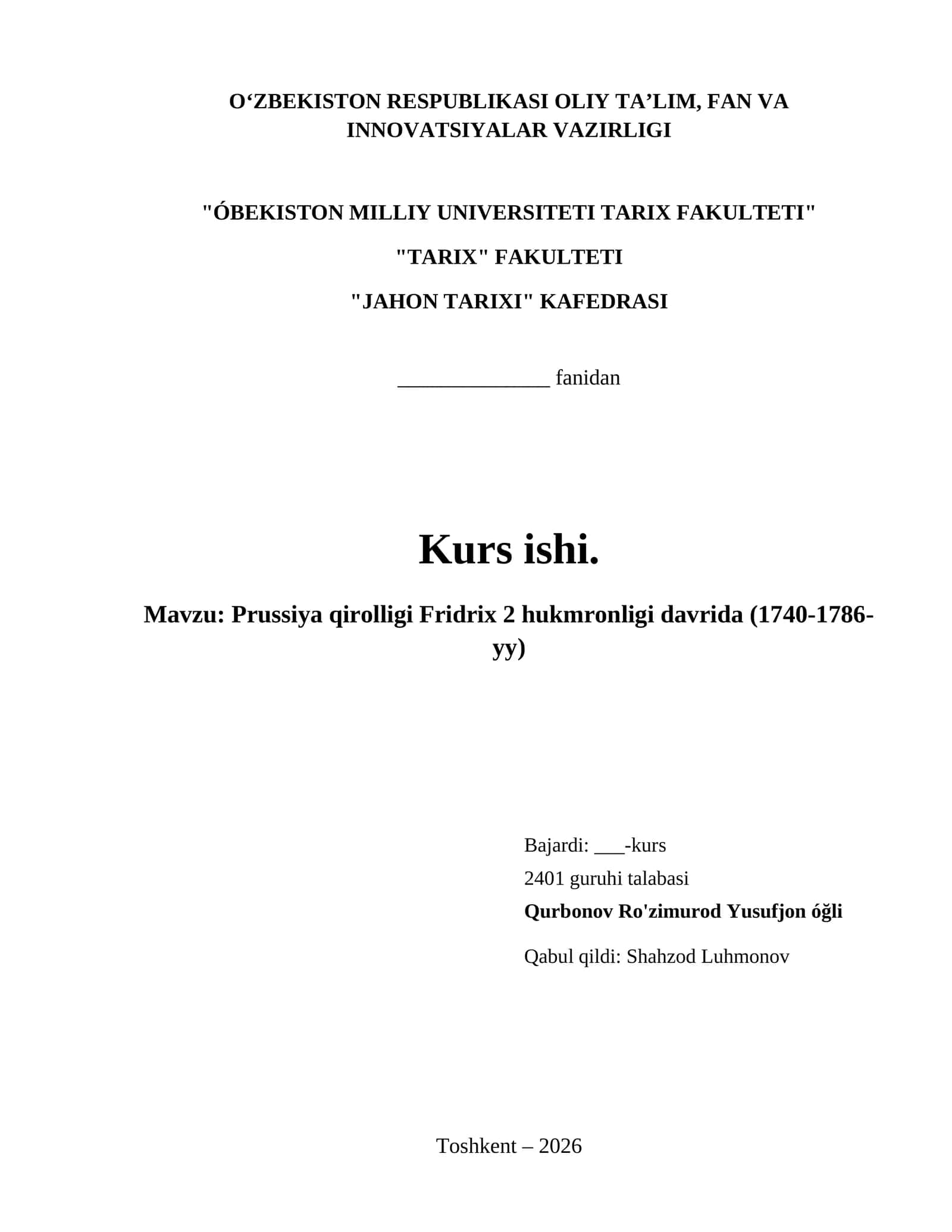 Prussiya qirolligi Fridrix 2 hukmronligi davrida (1740-1786-yy) 1