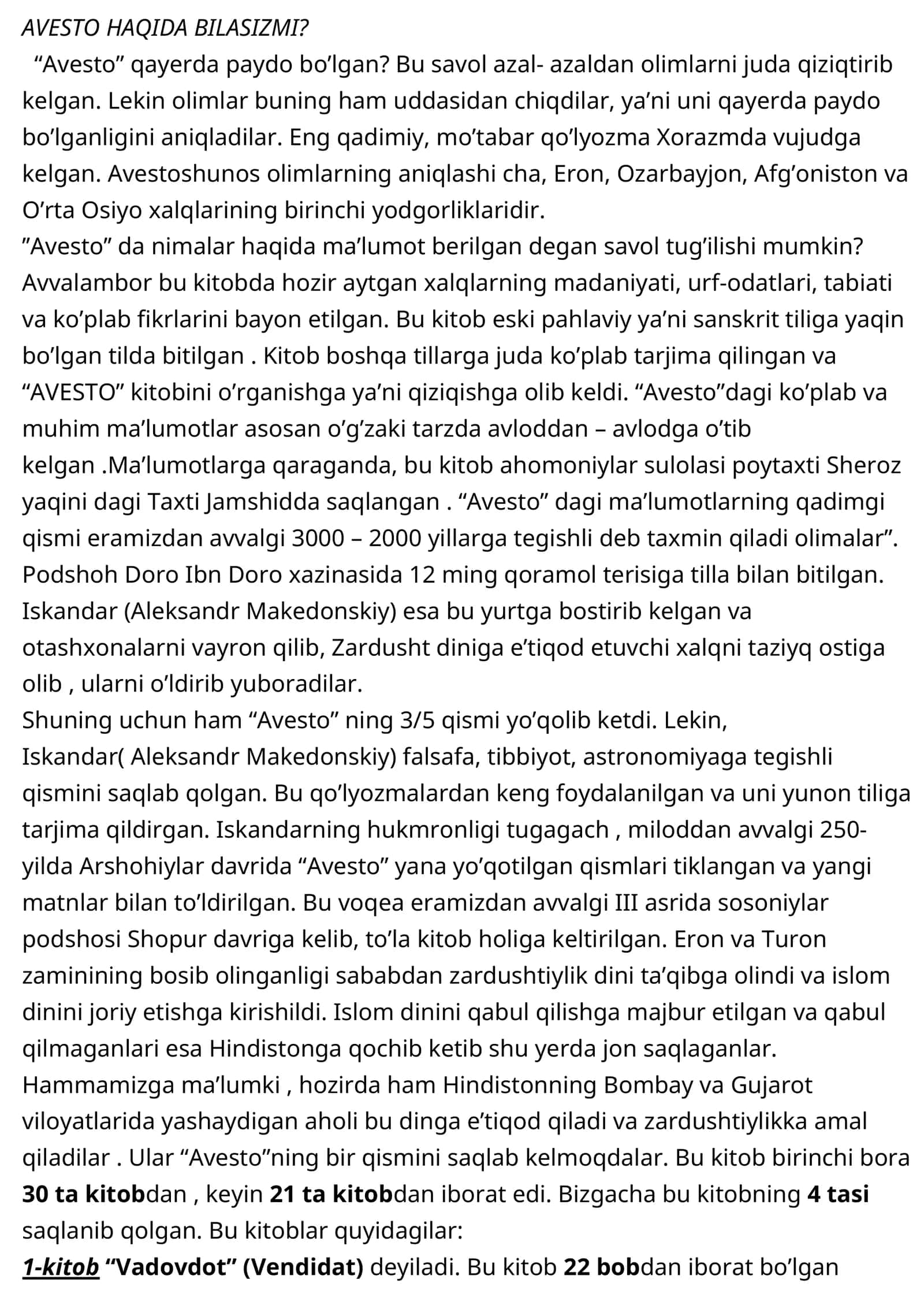 Avesto Haqida Bilasizmi? 1