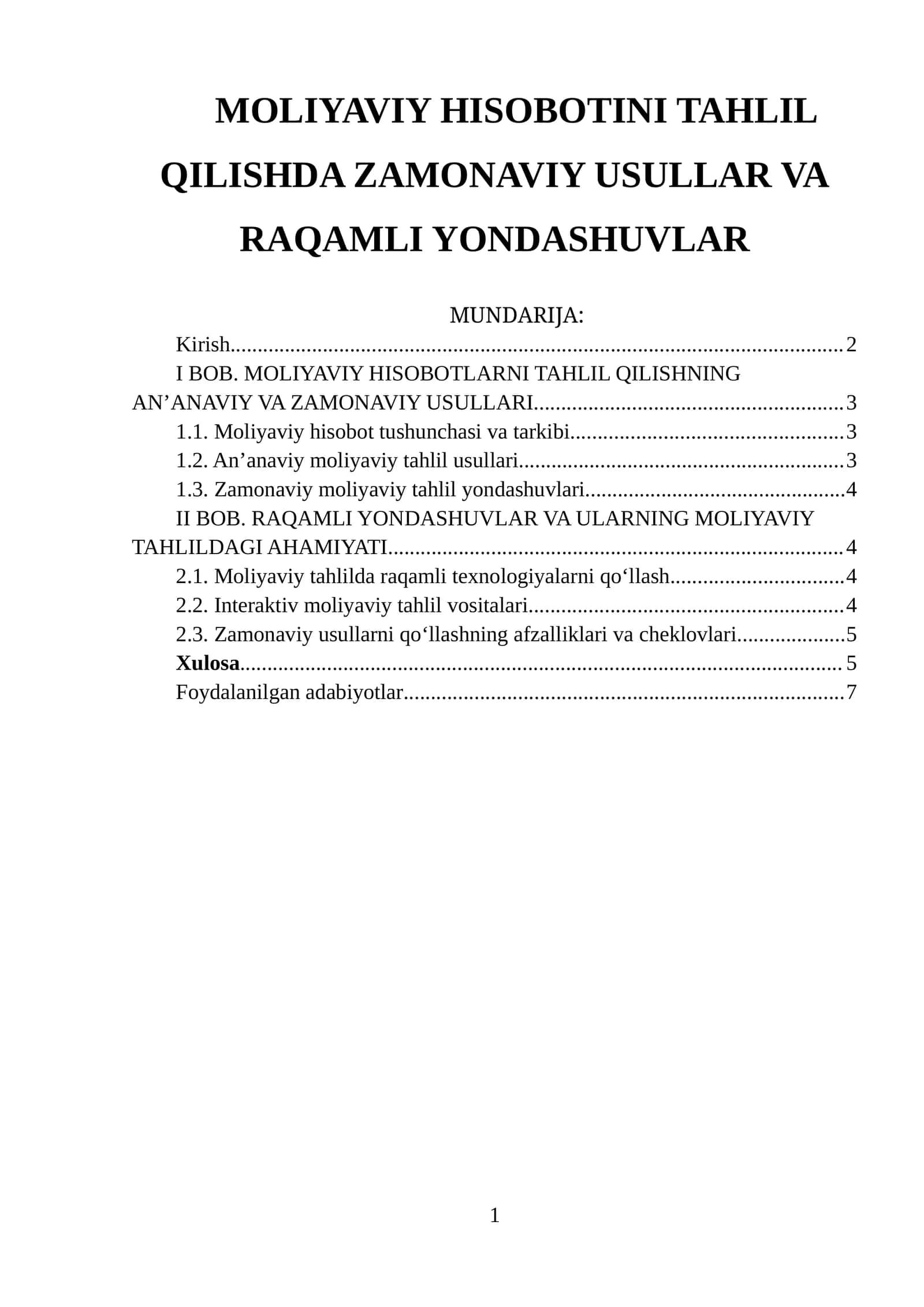 MOLIYAVIY HISOBOTINI TAHLIL QILISHDA ZAMONAVIY USULLAR VA RAQAMLI YONDASHUVLAR 1