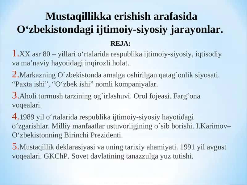 O'zbekistondagi Ijtimoiy-siyosiy Jarayonlar 1