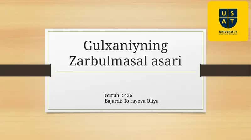Gulxaniyning Zarbulmasal asari 1