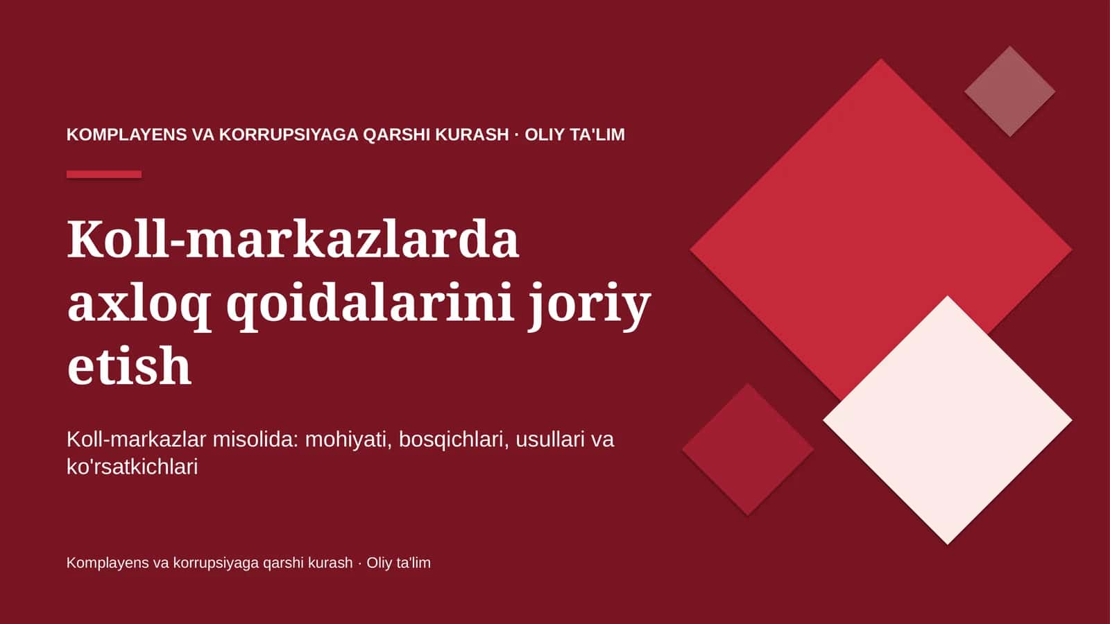 Koll-markazlarda axloq qoidalarini joriy etish 1