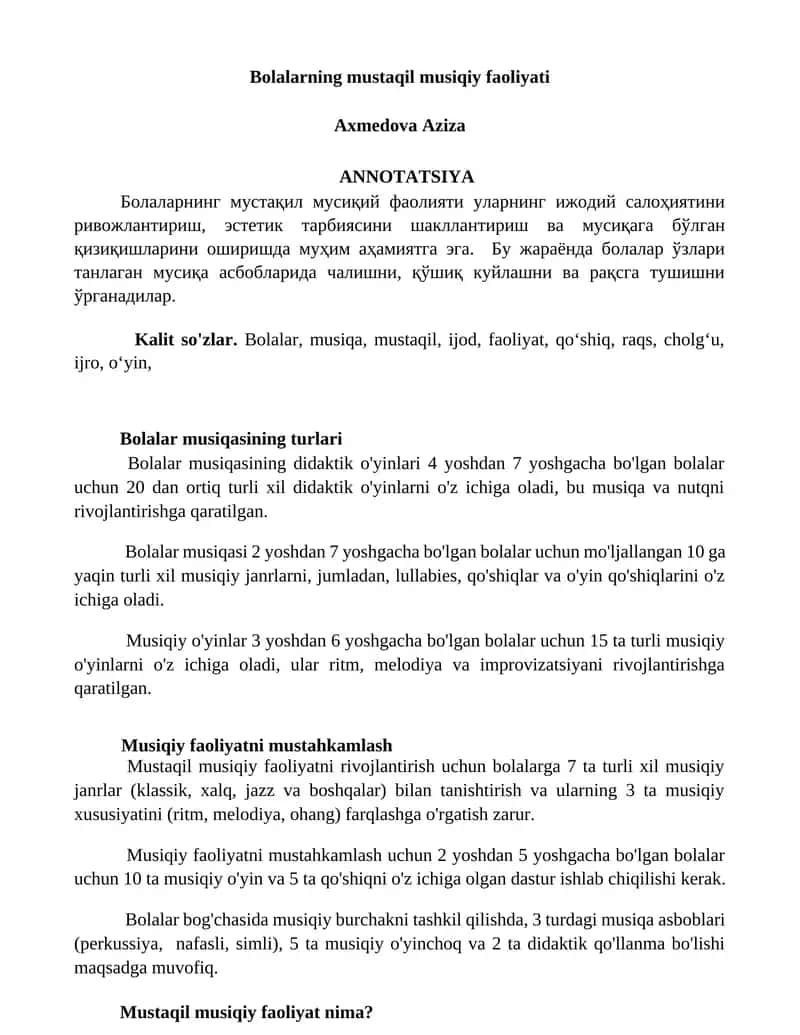 Bolalarning mustaqil musiqiy faoliyati 1