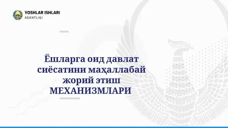 Ёшларга оид давлат сиёсатини маҳаллабай жорий этиш МЕХАНИЗМЛАРИ 1