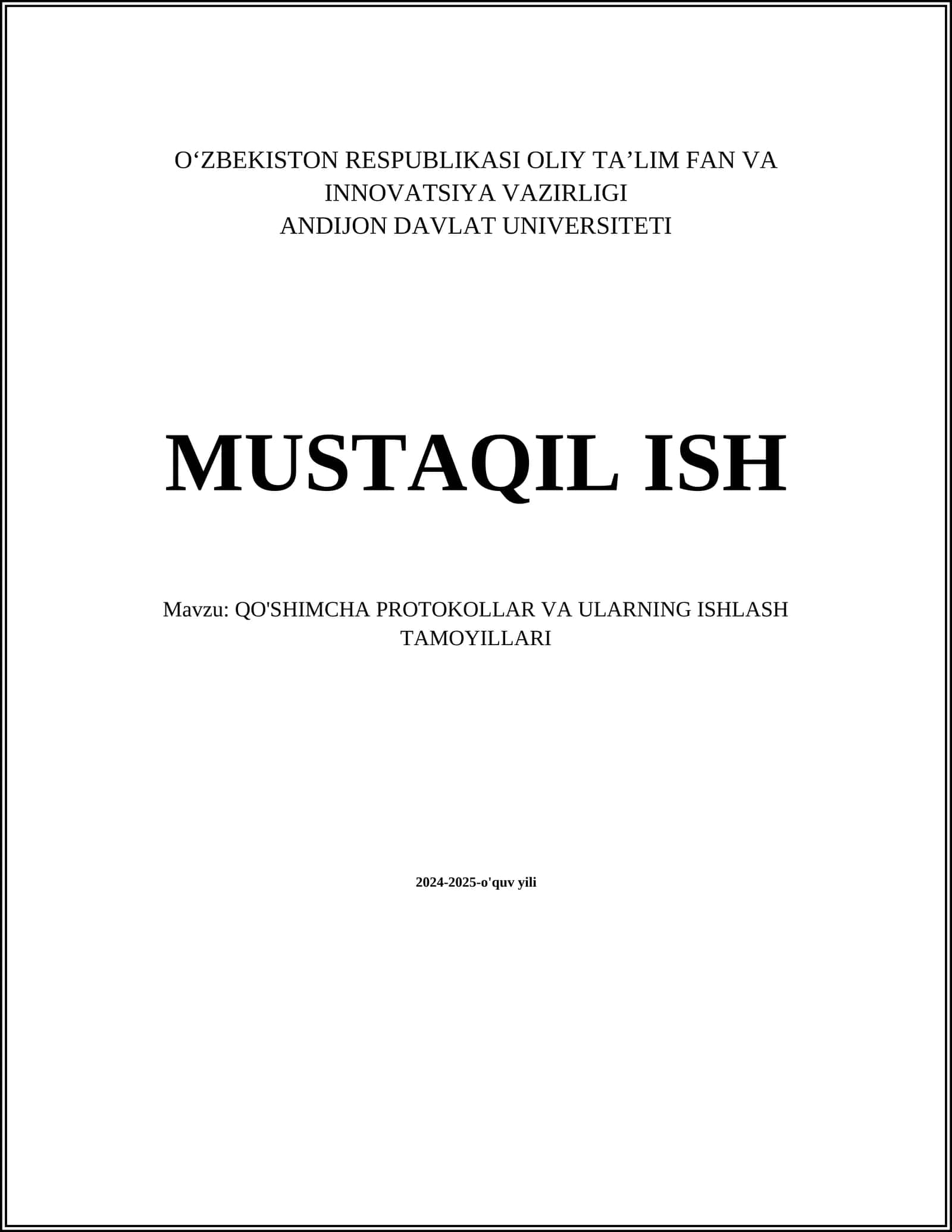 QO'SHIMCHA PROTOKOLLAR VA ULARNING ISHLASH TAMOYILLARI 1
