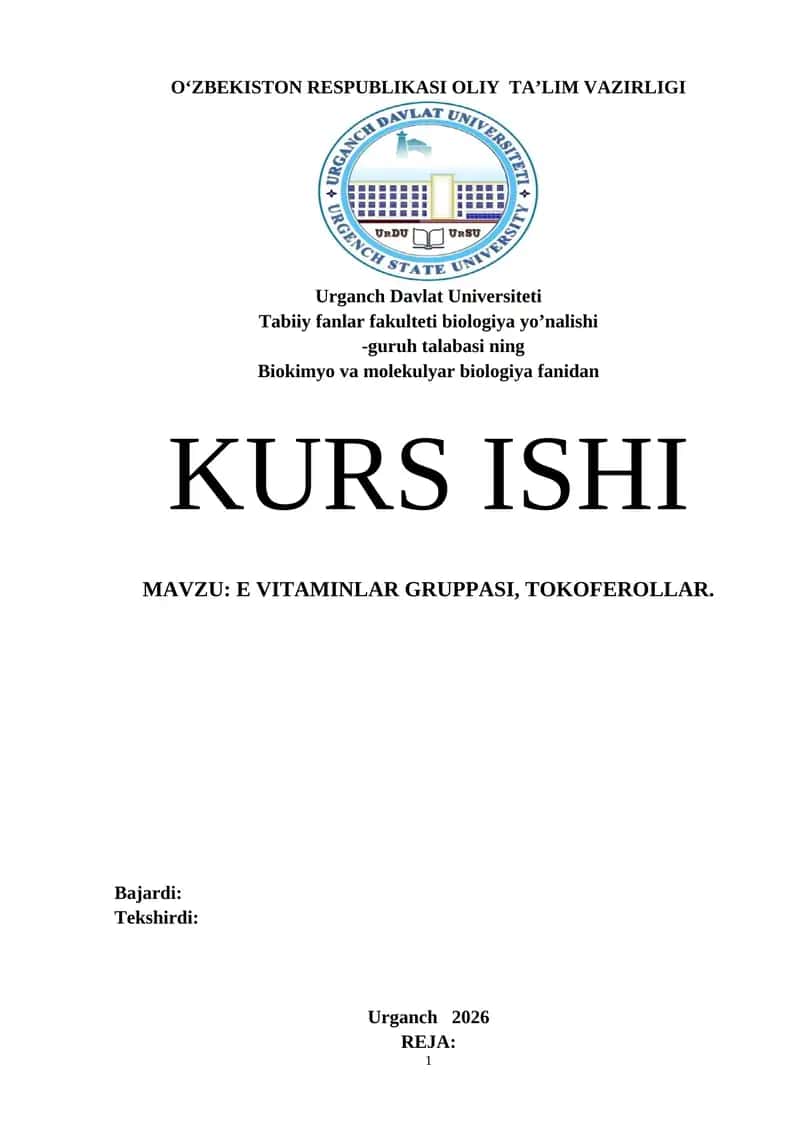 E VITAMINLAR GRUPPASI, TOKOFEROLLAR 1