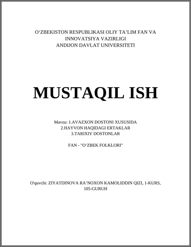 AVAZXON DOSTONI XUSUSIDA 1