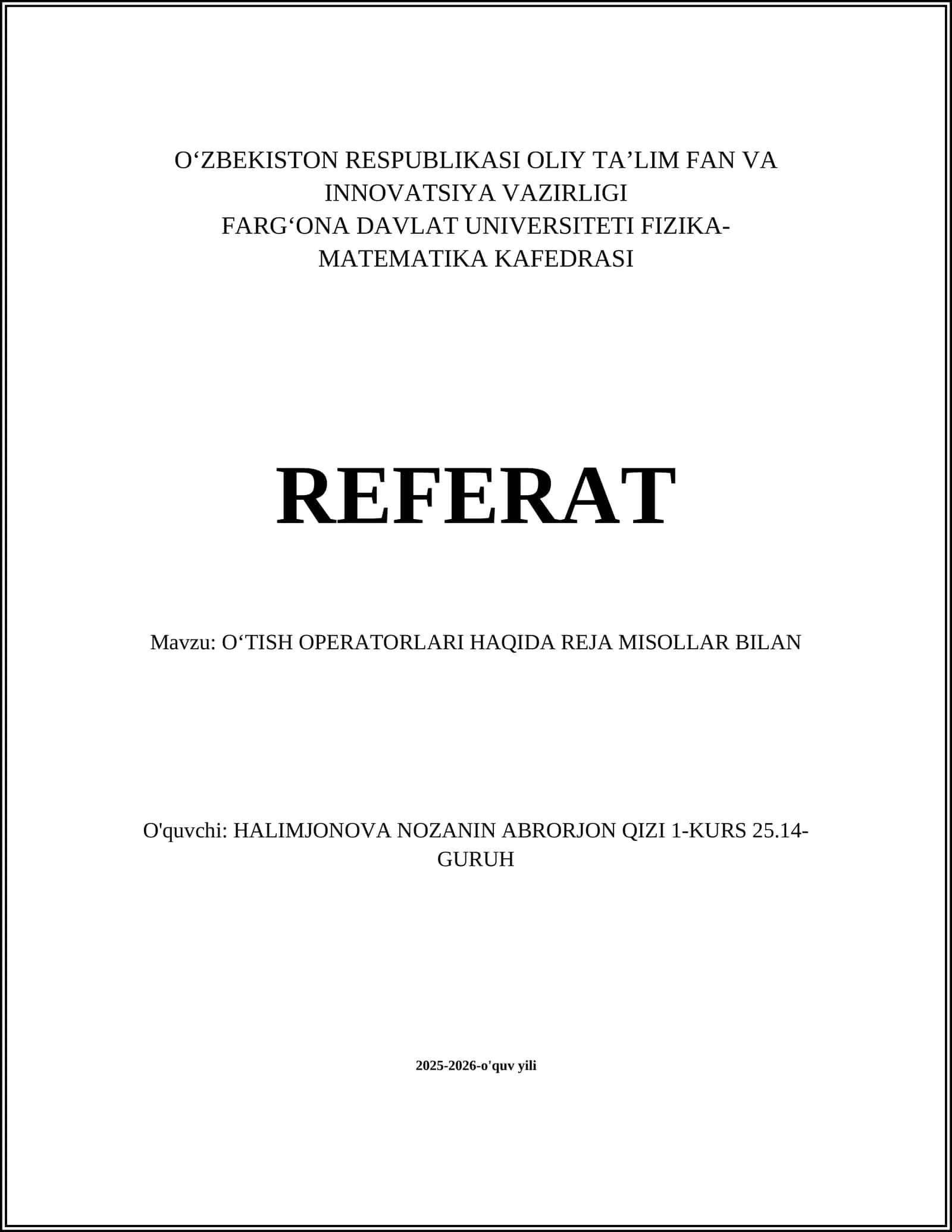 OʻTISH OPERATORLARI HAQIDA REJA MISOLLAR BILAN 1