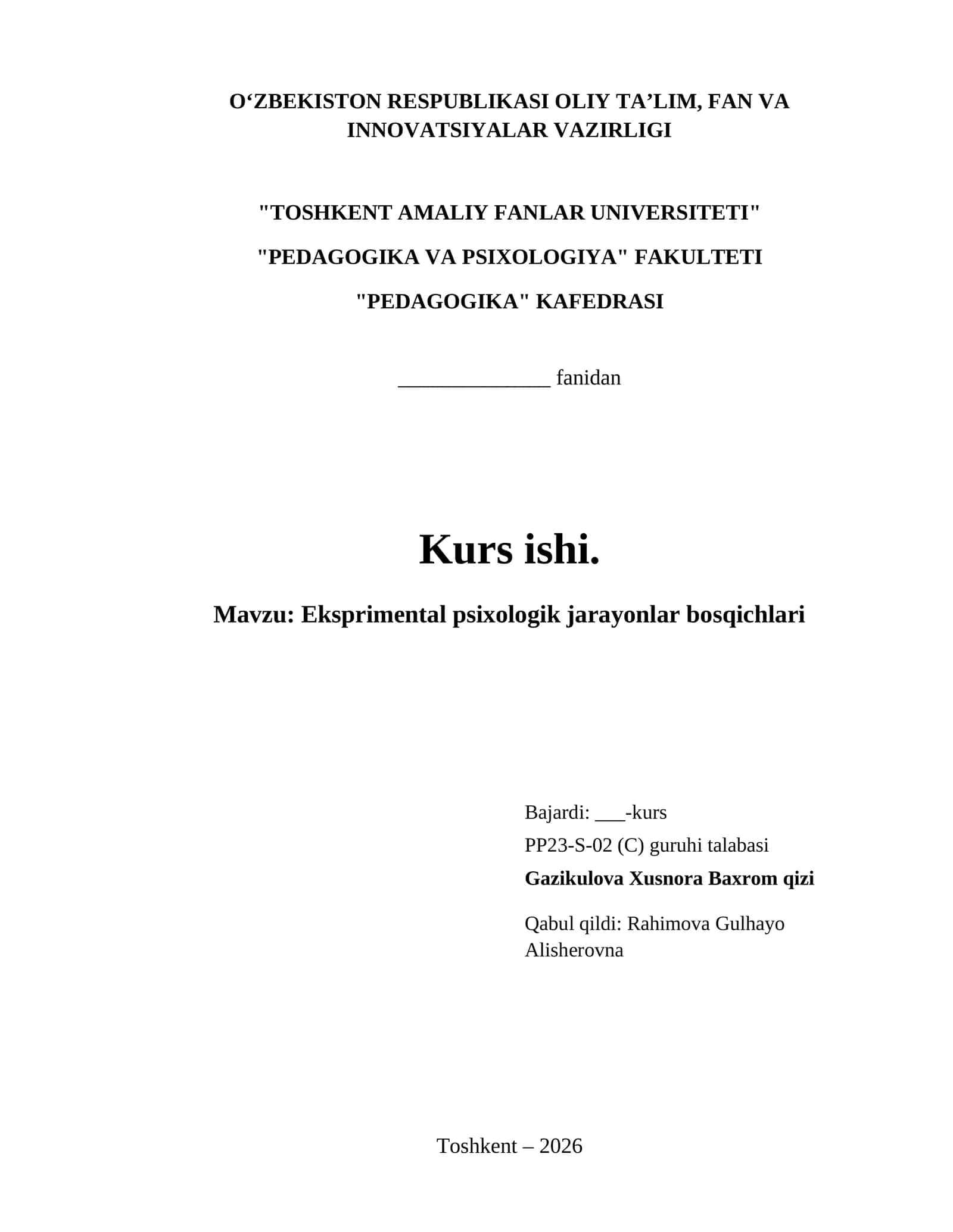 Eksprimental psixologik jarayonlar bosqichlari 1