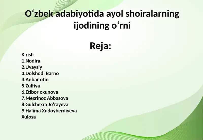Oʻzbek adabiyotida ayol shoiralarning ijodining oʻrni 1