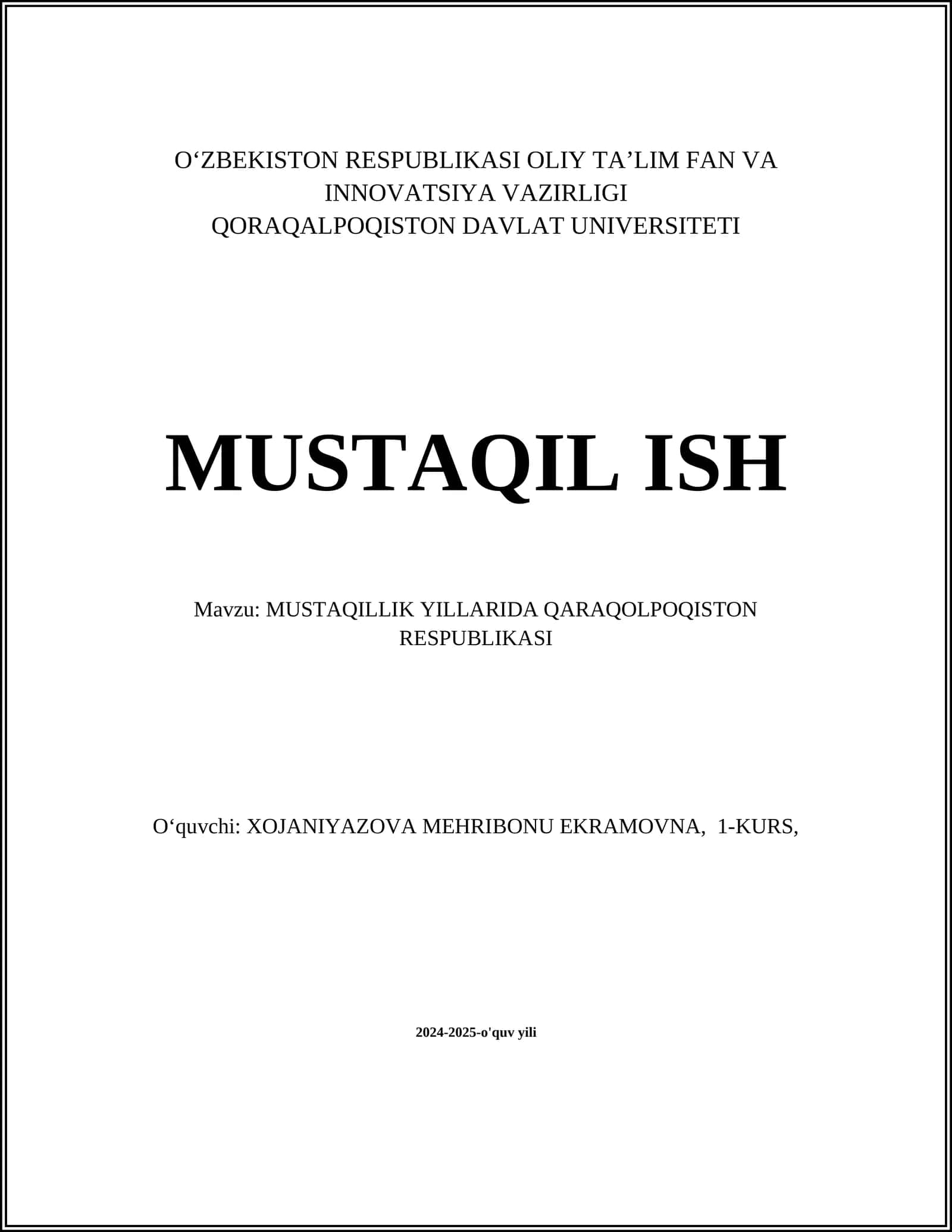 MUSTAQILLIK YILLARIDA QARAQOLPOQISTON RESPUBLIKASI 1
