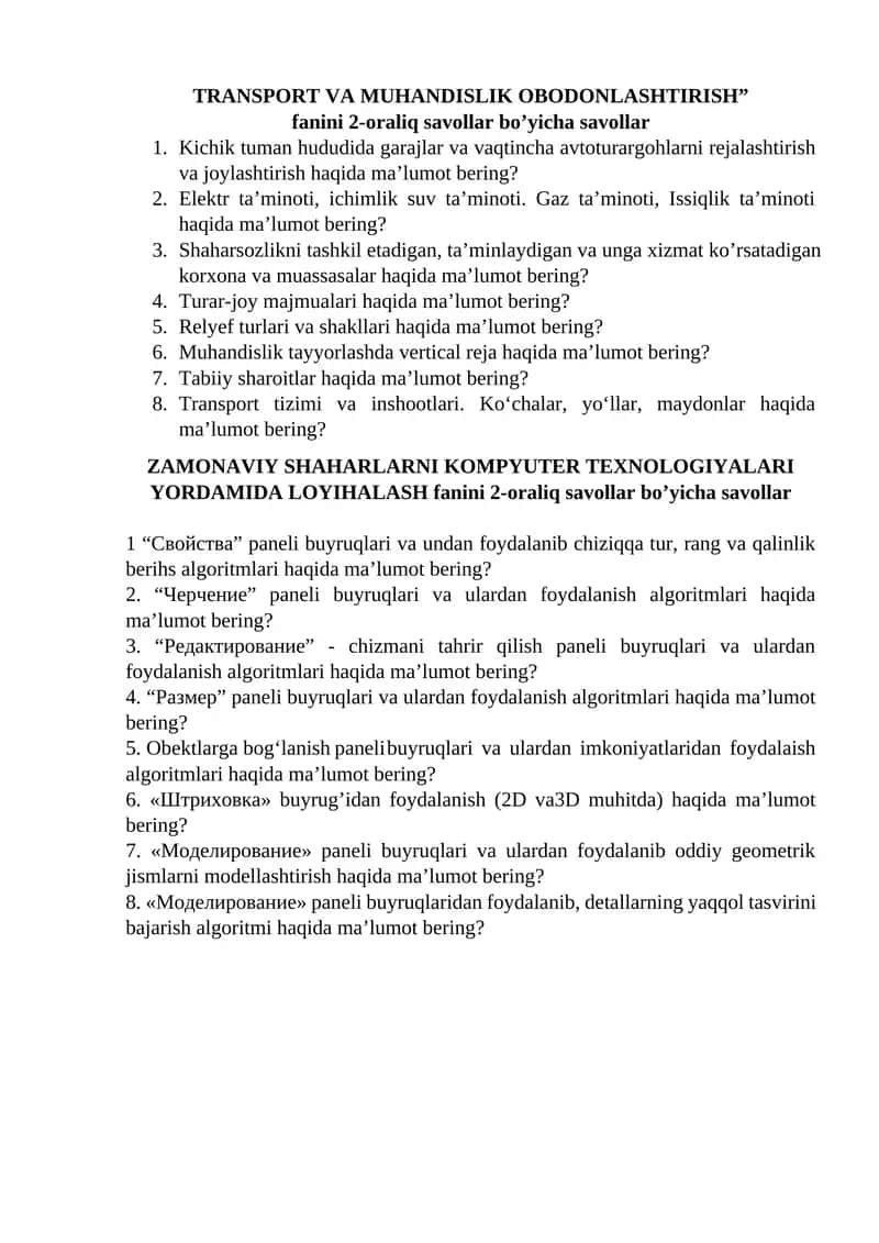 TRANSPORT VA MUHANDISLIK OBODONLASHTIRISH 1