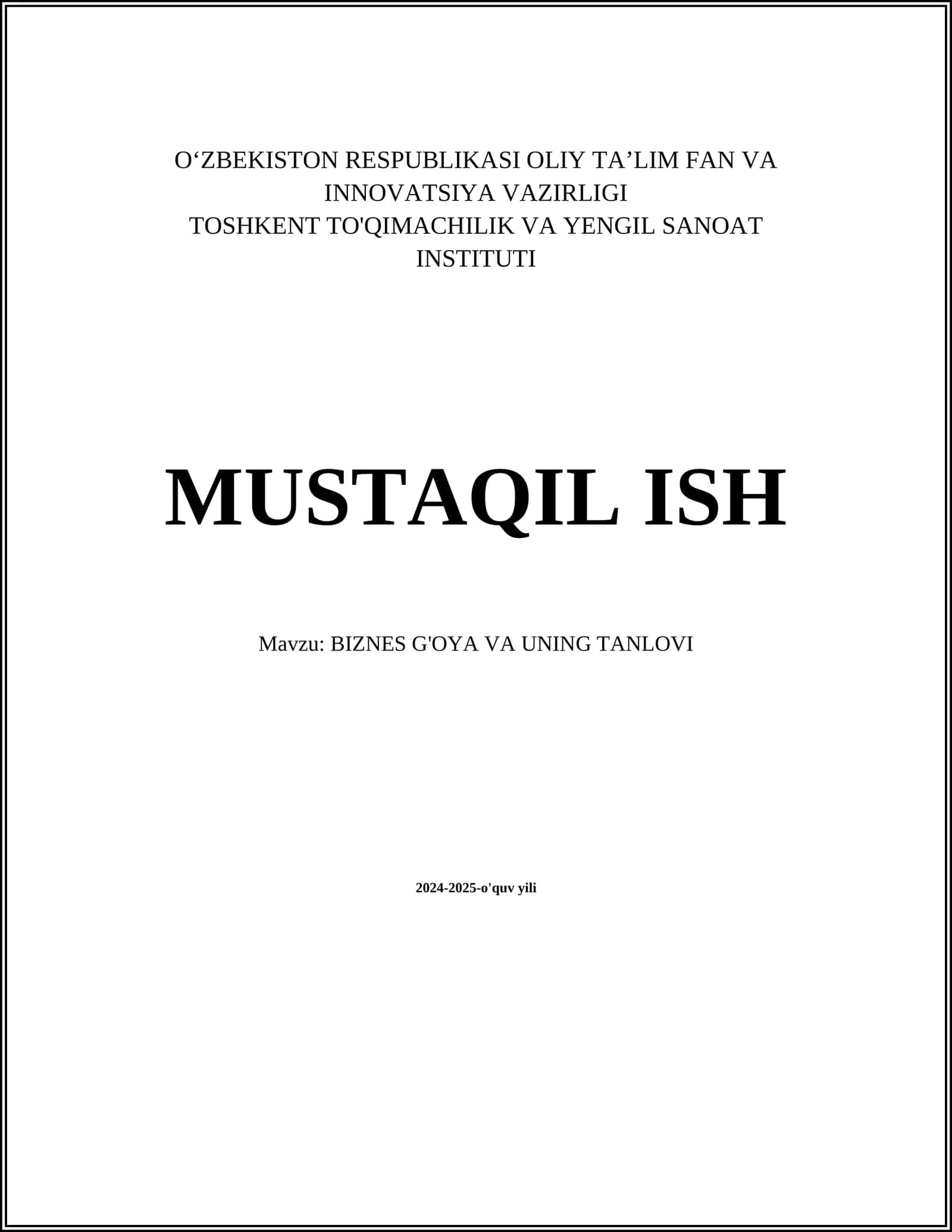 BIZNES G'OYA VA UNING TANLOVI 1