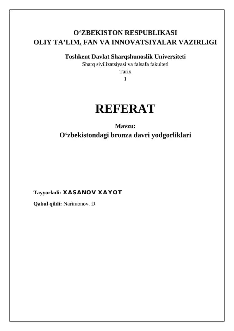 Oʻzbekistondagi bronza davri yodgorliklari 1