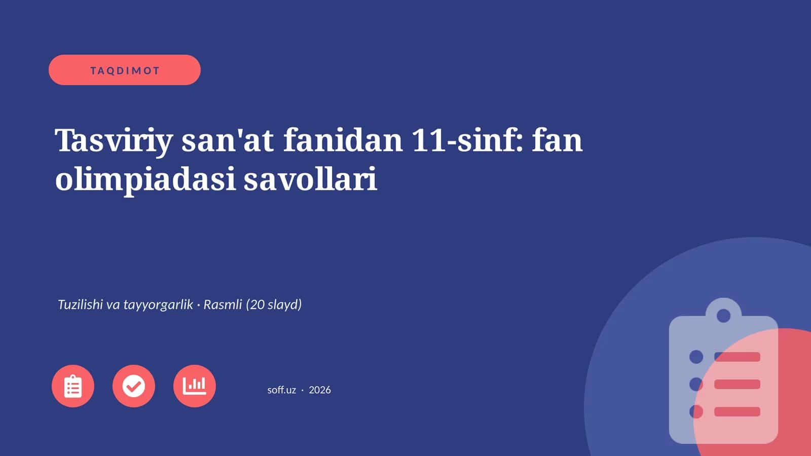 Tasviriy san'at fanidan 11-sinf: fan olimpiadasi savollari 1