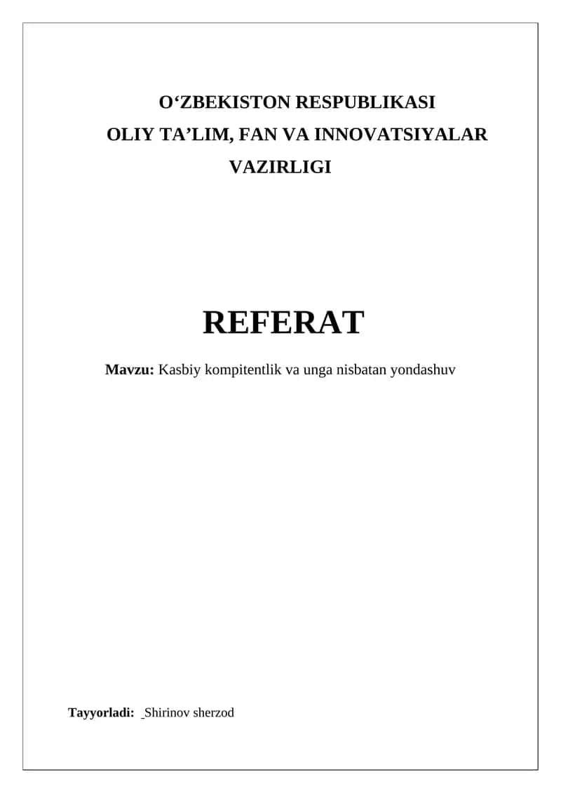 Kasbiy kompitentlik va unga nisbatan yondashuv 1