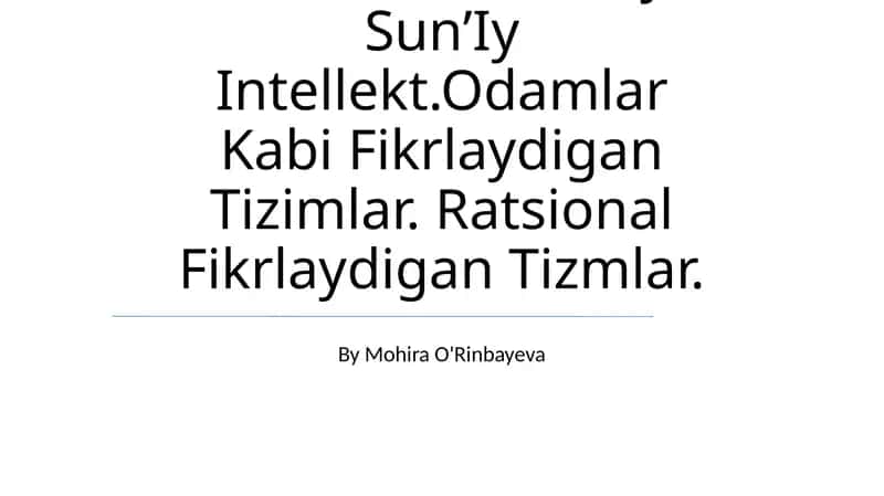SunʼIy Intellekt Tizimlari 1