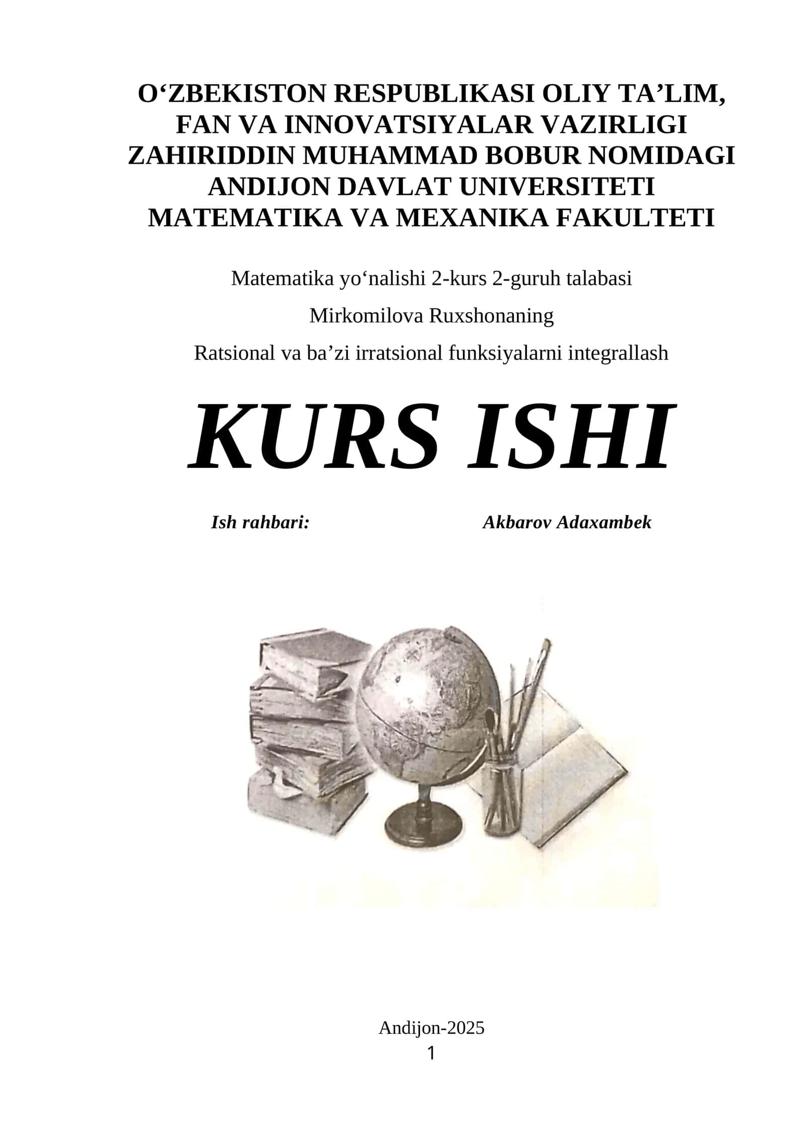 Ratsional va ba’zi irratsional funksiyalarni integrallash3000 1