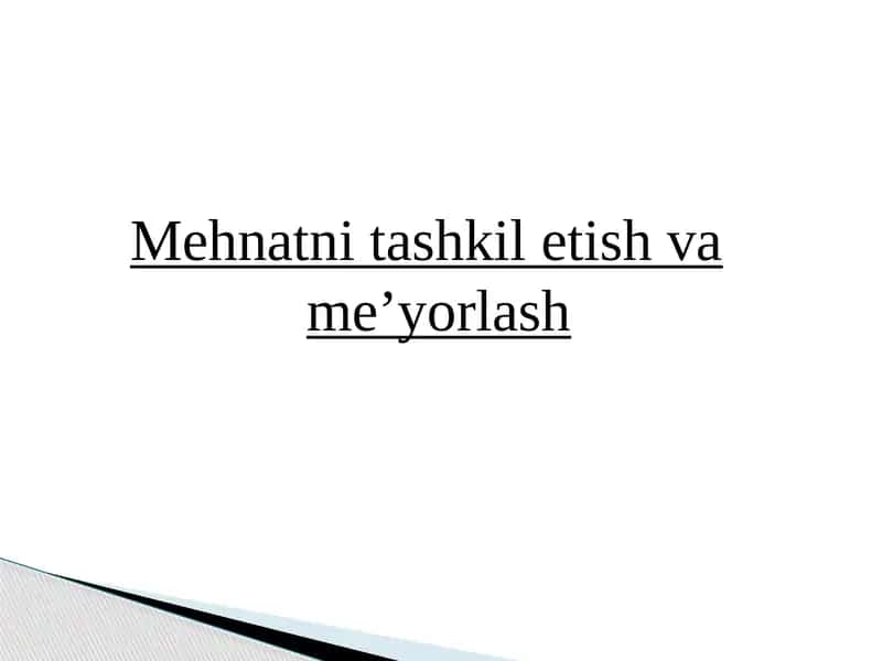 Mehnatni tashkilotish va me'yorlash 1