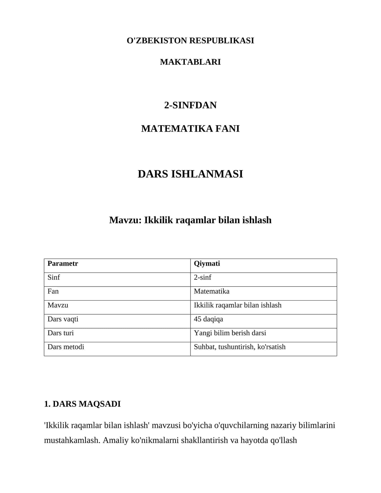 Dars ishlanmasi - Ikkilik raqamlar bilan ishlash 1