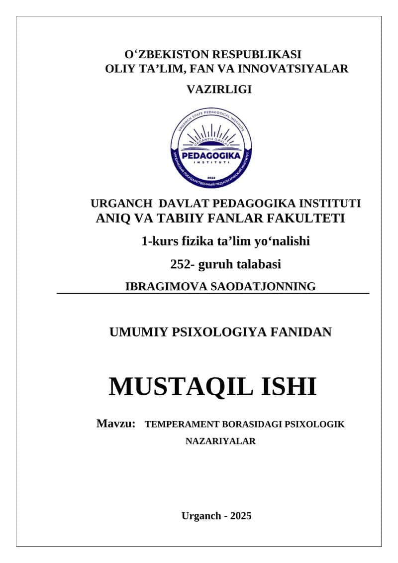 TEMPERAMENT BORASIDAGI PSIXOLOGIK NAZARIYALAR 1