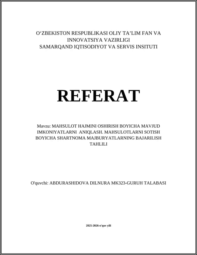 MAHSULOT HAJMINI OSHIRISH BOYICHA MAVJUD IMKONIYATLARNI ANIQLASH 1