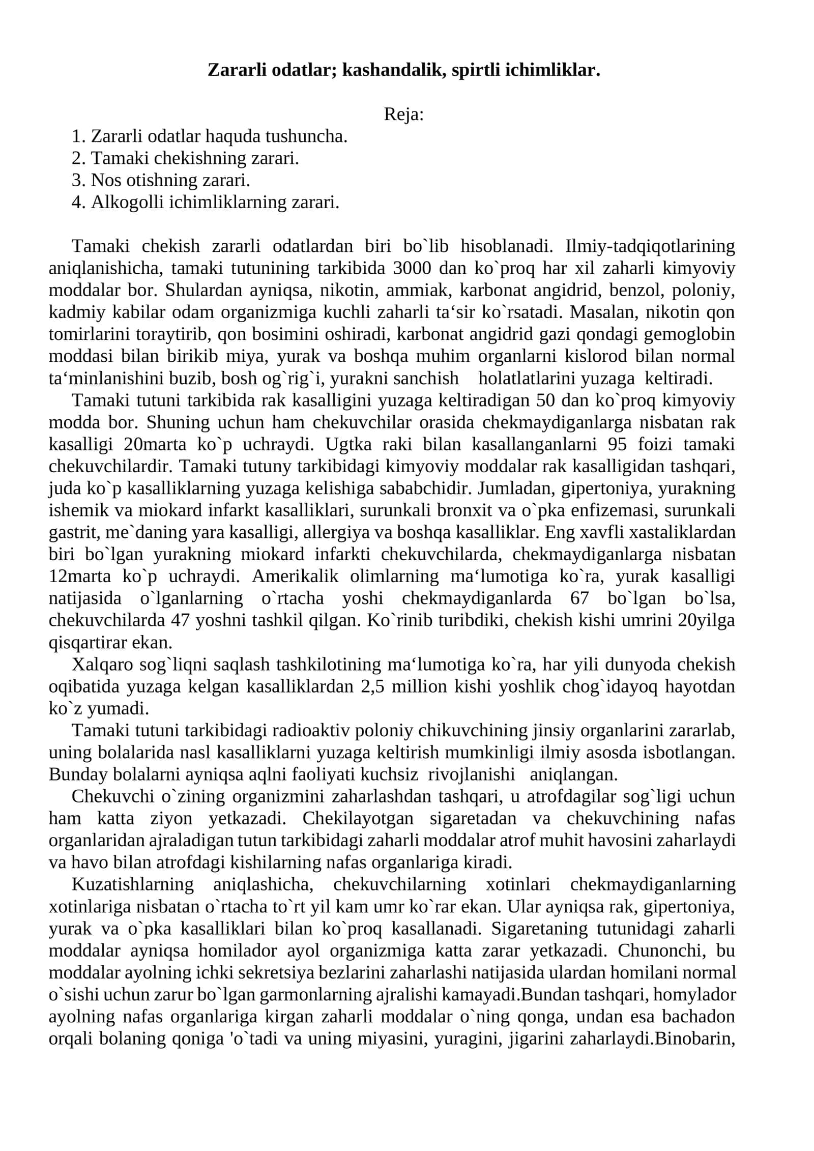 Zararli odatlar; kashandalik, spirtli ichimliklar 1