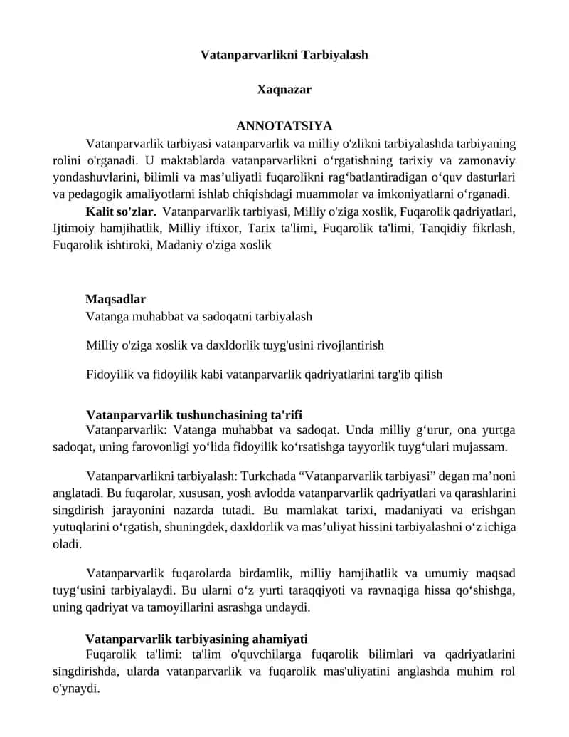 Vatanparvarlikni Tarbiyalash 1