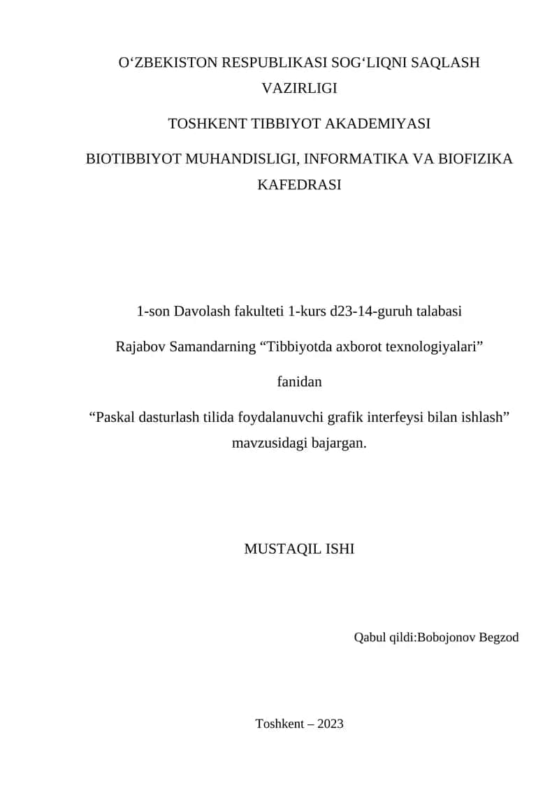 "Tibbiyotda axborot texnologiyalari" 1