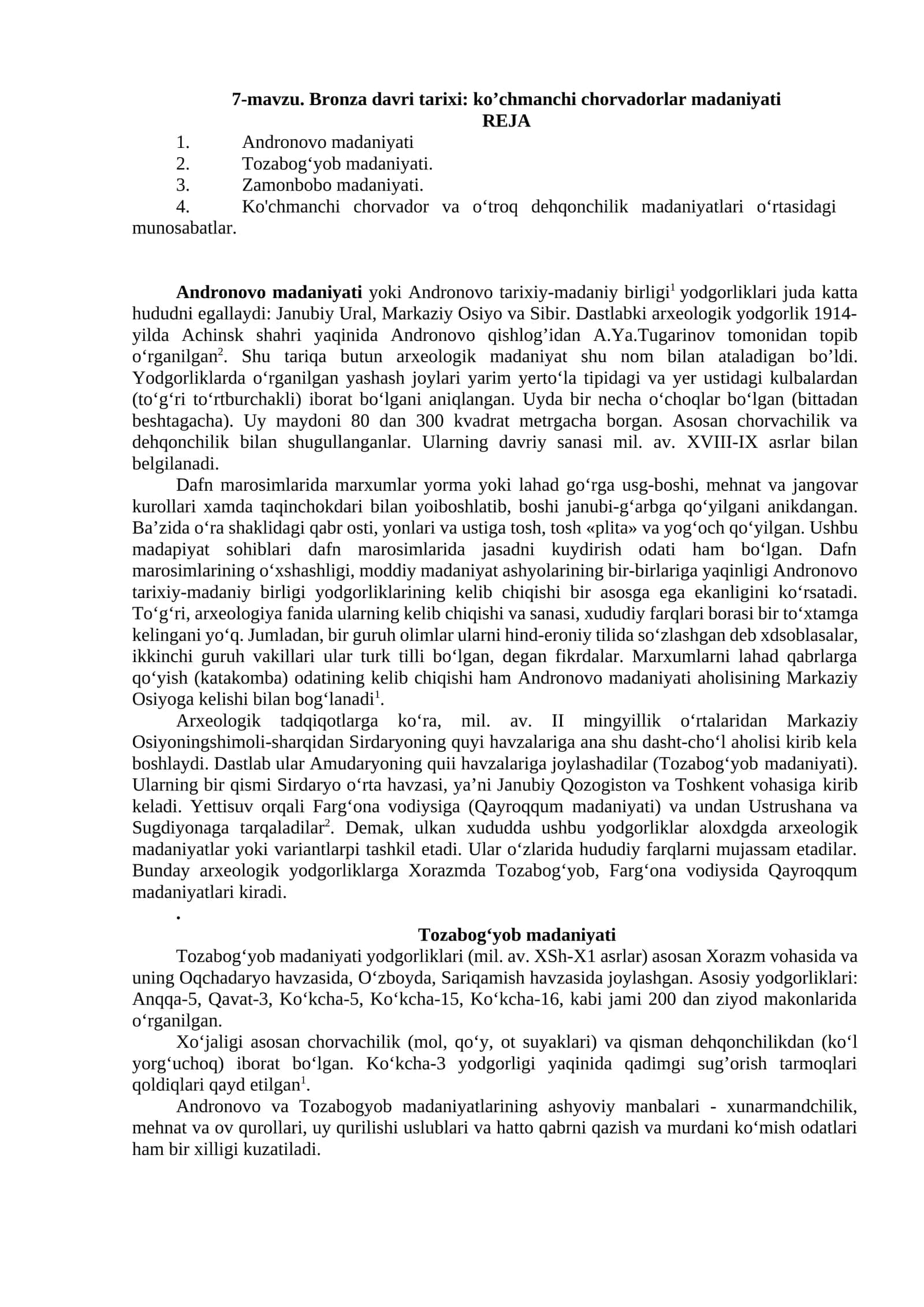 Bronza davri tarixi: ko’chmanchi chorvadorlar madaniyati 1