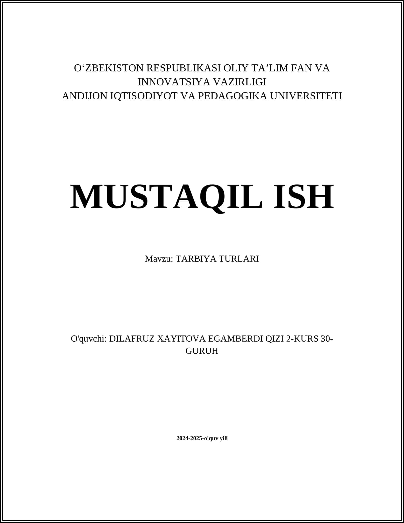 TARBIYA TURLARI 1