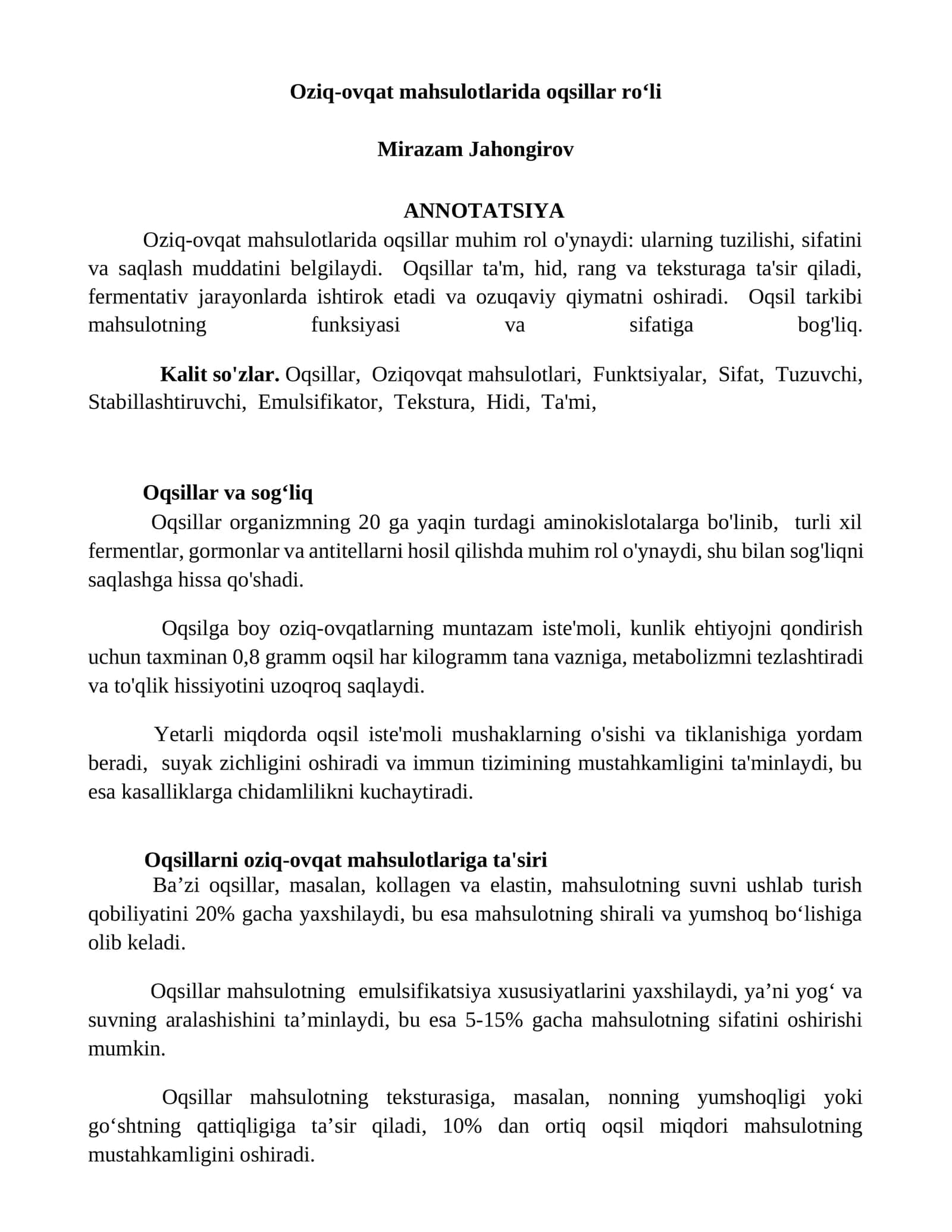 Oziq-ovqat mahsulotlarida oqsillar roʻli 1