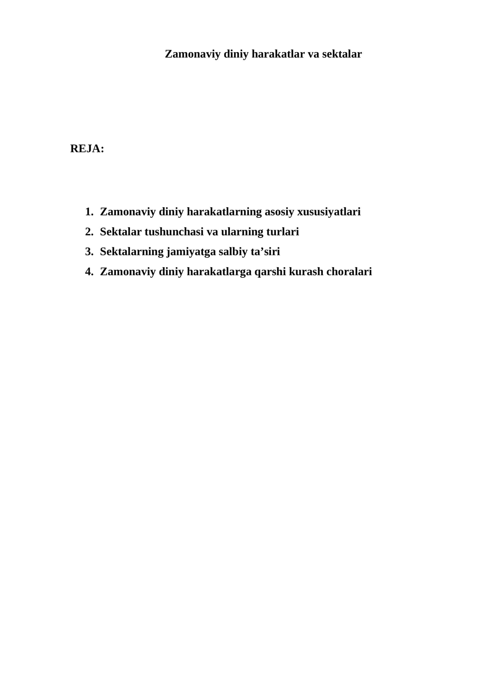 Zamonaviy diniy harakatlar va sektalar 1