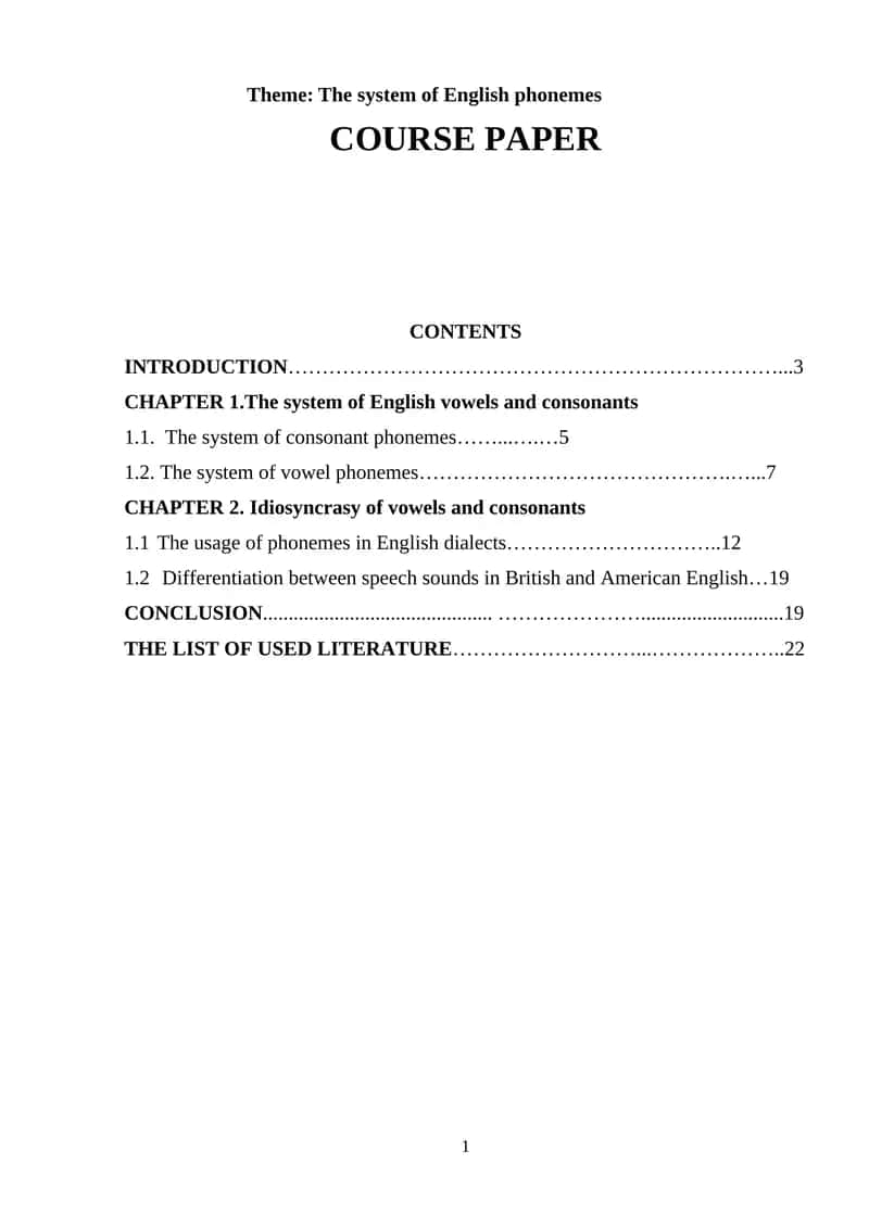 The system of English phonemes 1