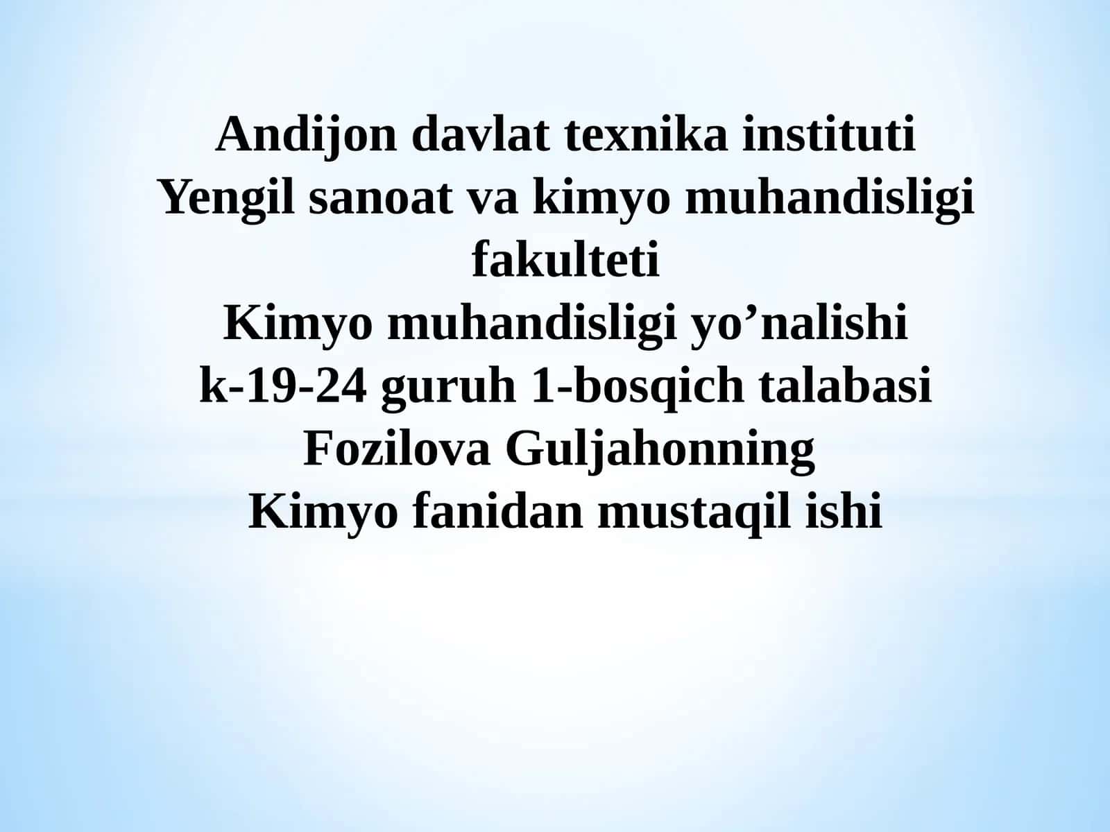 Kimyofanidan mustaqil ishi 1
