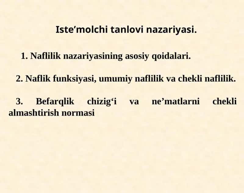 Iste’molchi tanlovi nazariyasi 1