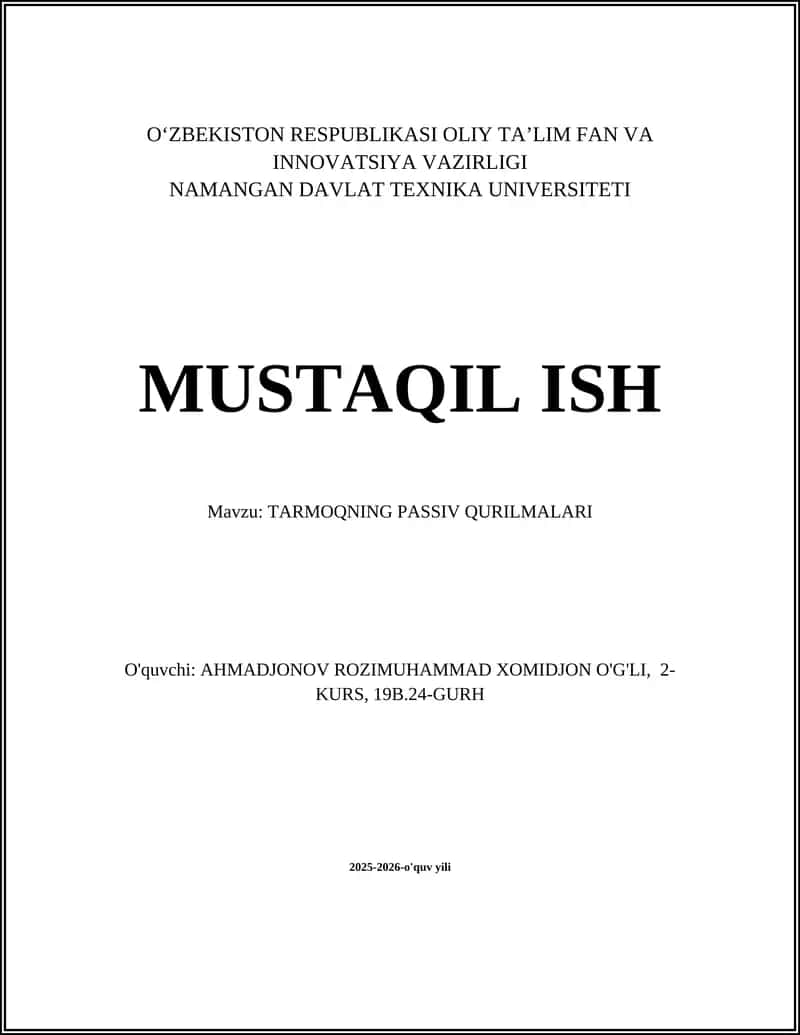 TARMOQNING PASSIV QURILMALARI 1