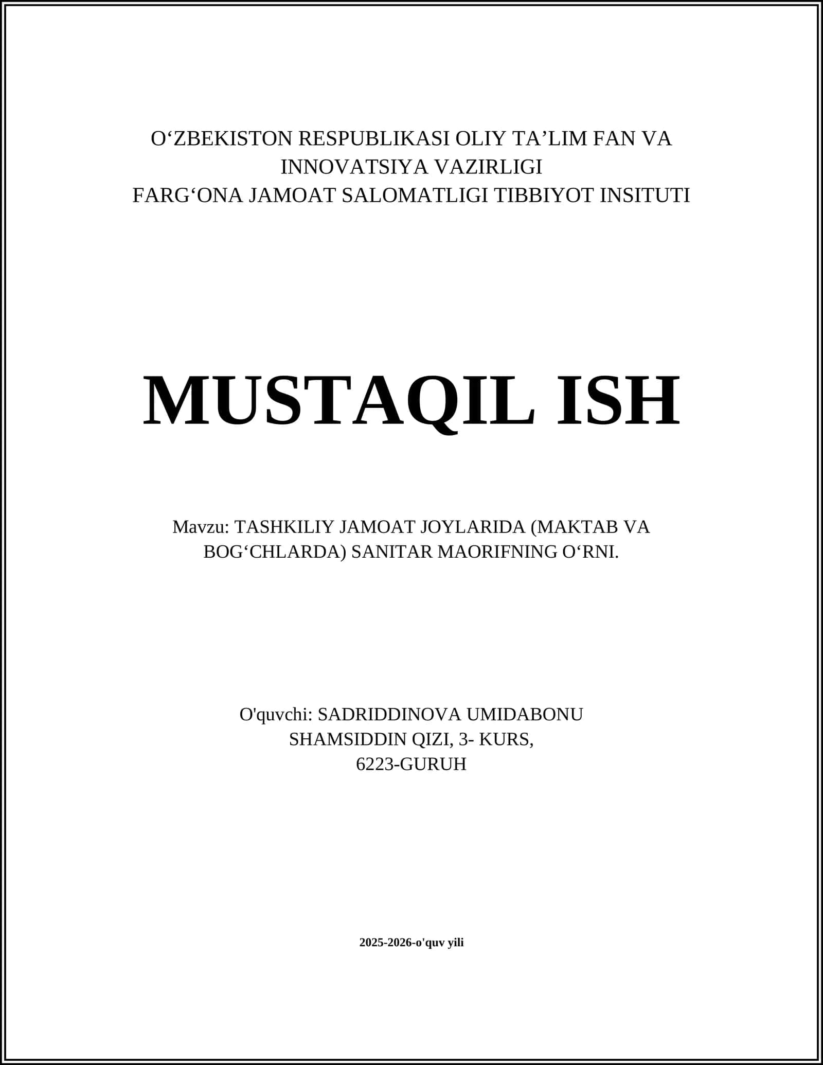MAKTAB VA BOGʻCHALARDA SANITAR-MAORIFNING OʻRNI 1