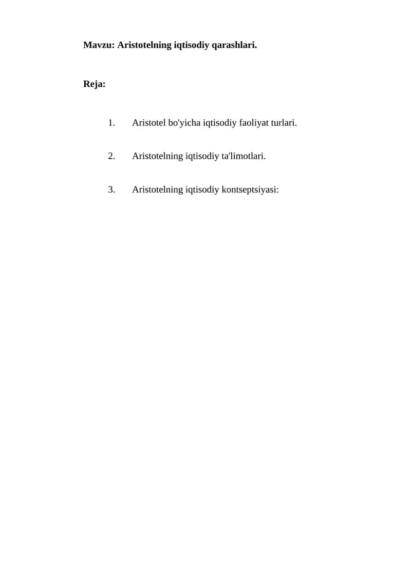 Aristotelning iqtisodiy qarashlari 1