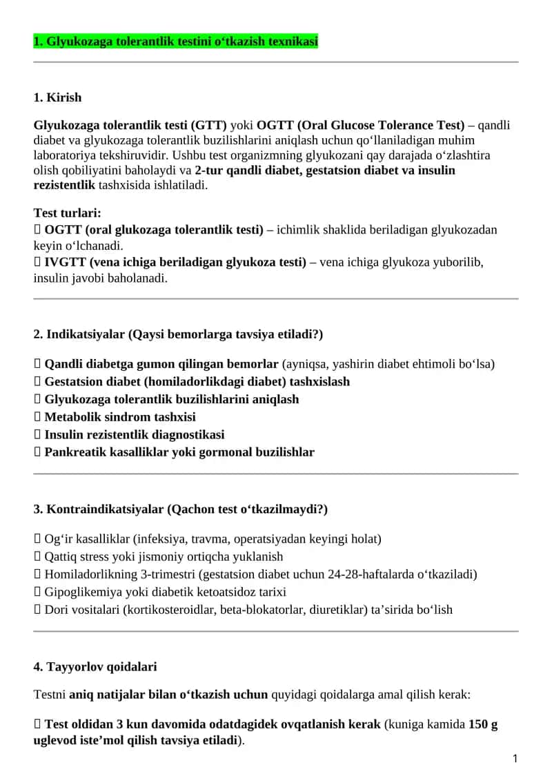 Glyukozaga Tolerantlik Testi 1